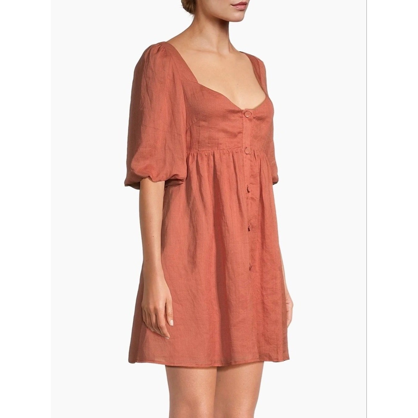 Sancia The Amalia Dress In Watermelon Large Puff Sleeve Button Front $249