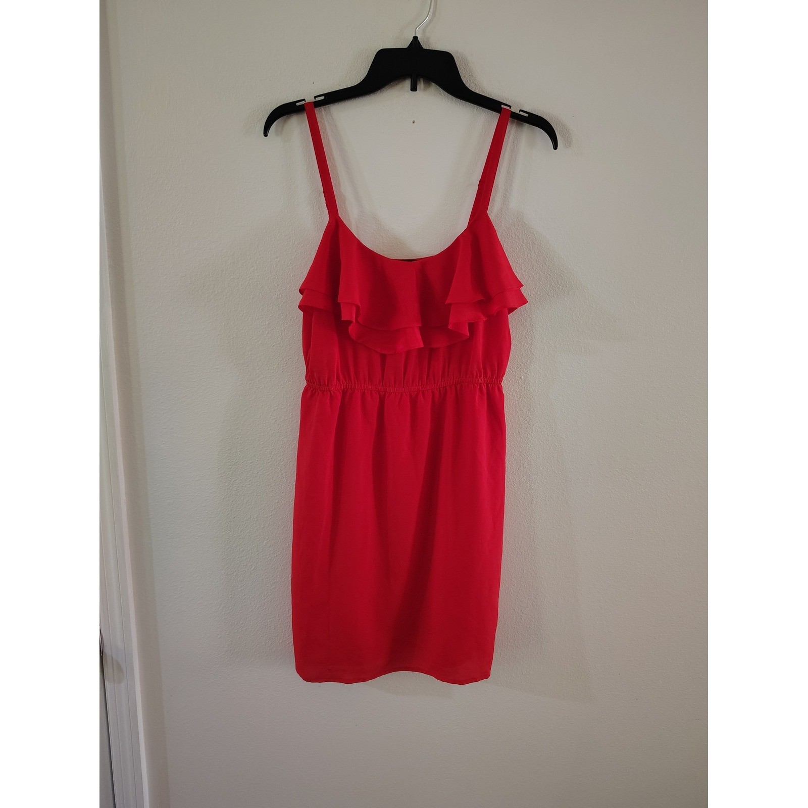 Forever 21 Womens Red Ruffle Mini Dress Elastic Waist Sun Dress Large
