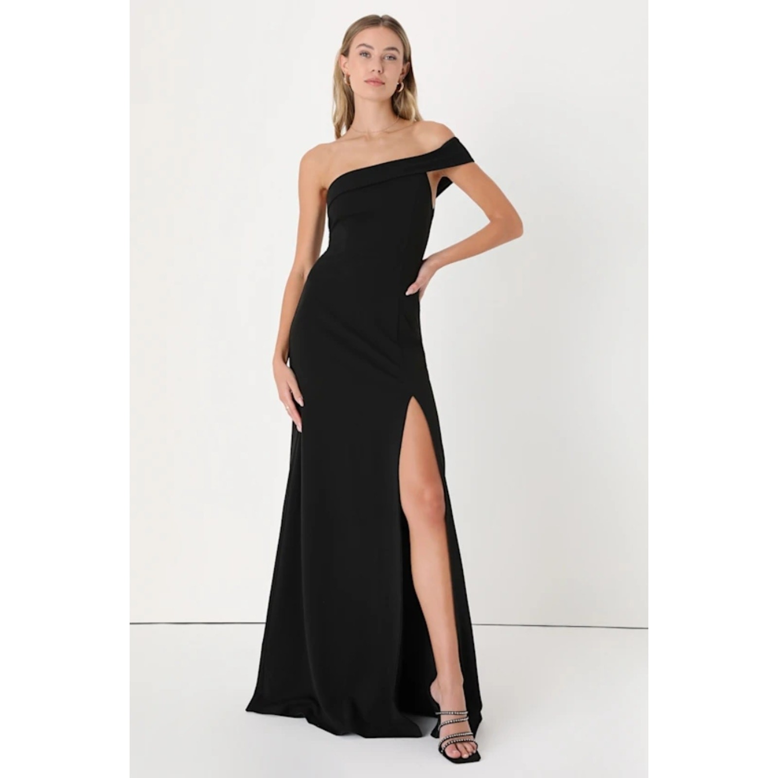 Lulus Iconic Sophistication Black One-Shoulder Asymmetrical Dress Holiday Large