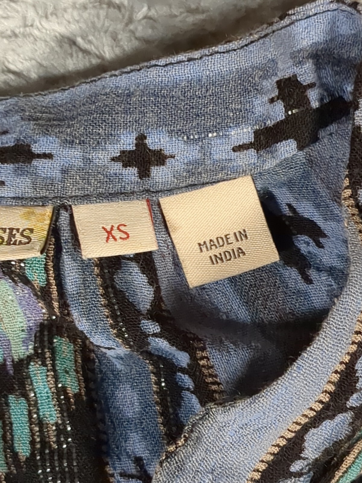 Holding Horses Anthropology Women’s Southwest Print Dress Ruffle Tassles XS Blue