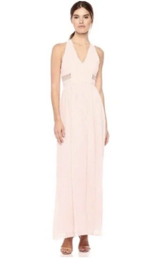 NWT BCBG SIZE 8 Pleated Lace Insert V-Neck Maxi Gown Dress MSRP $138