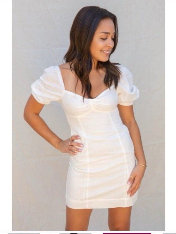 REVOLVE MINKPINK Leigh Dress White Mini Short Sleeve Coquette XS NWT $119