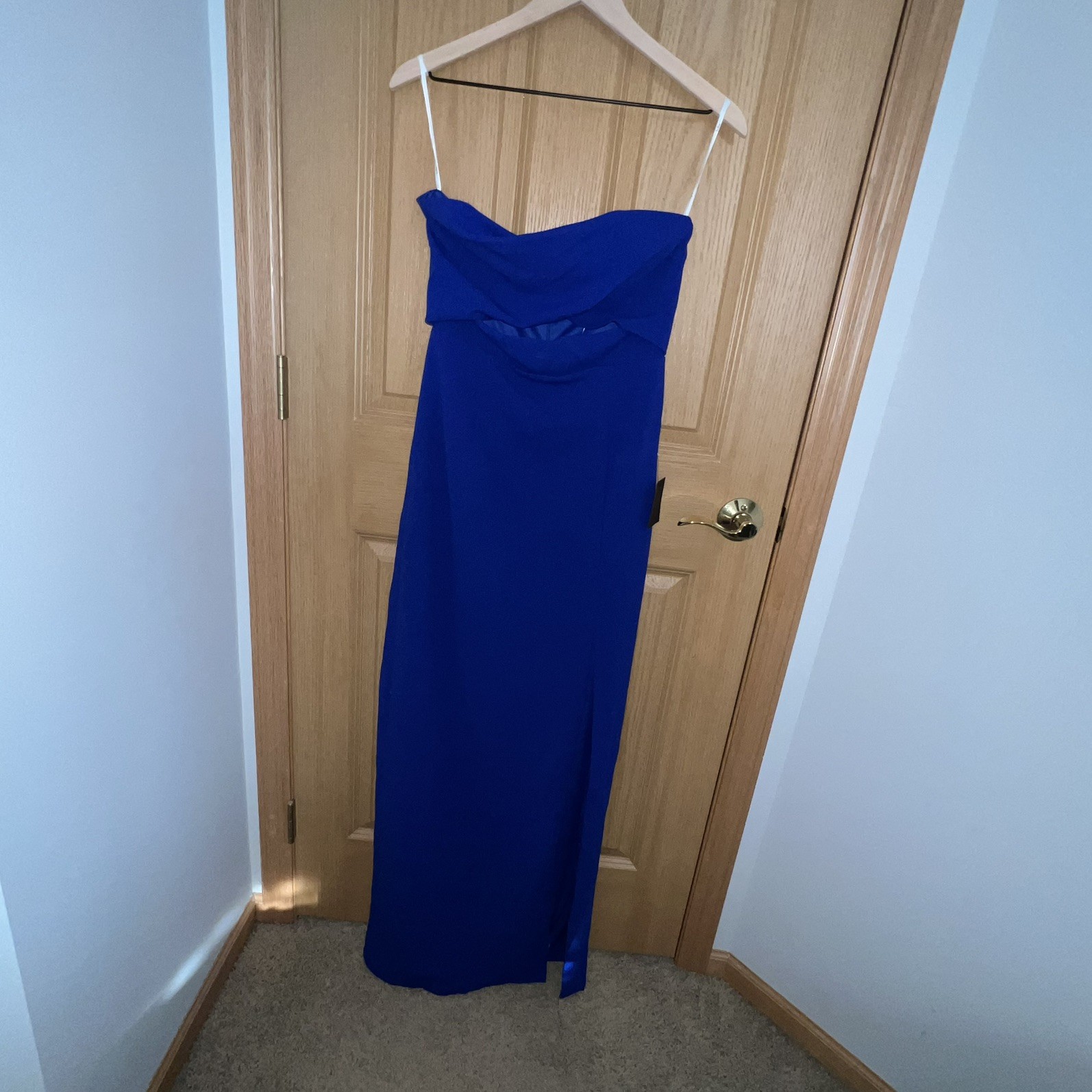Lulus Extravagant Persona Blue Strapless Cutout Column Maxi Dress Medium NWT