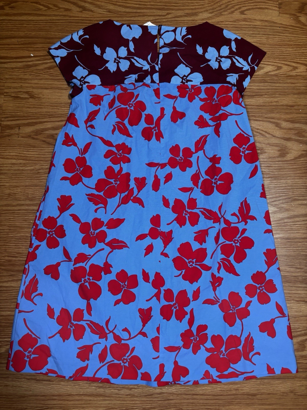 Max Mara Weekend Floral Blue/Red/Burgundy Satin Cotton Dress Zip Knee Length 8