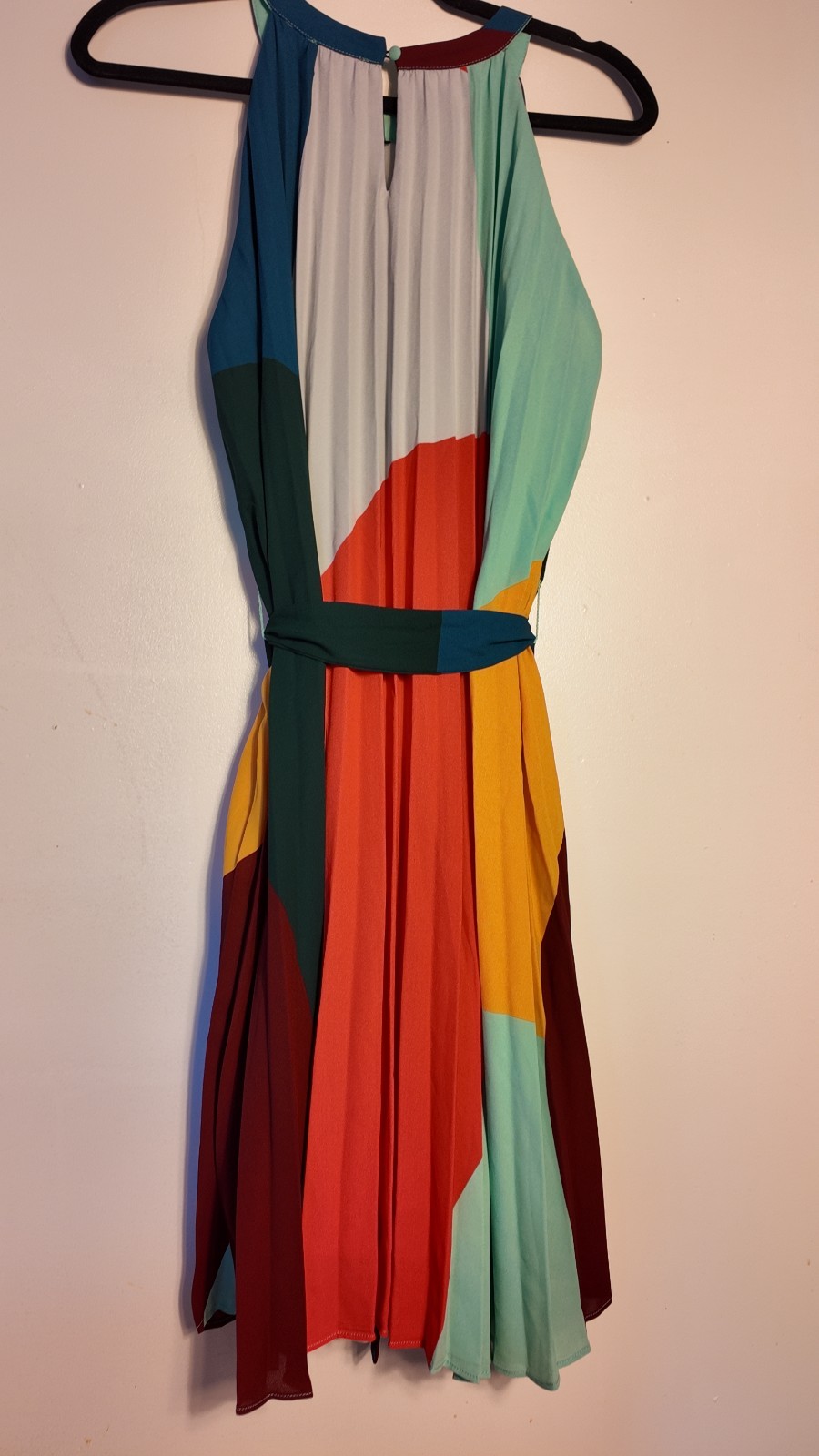 Skies Are Blue Pleated Midi Sleeveless Colorblock Dress – Women’s Size L