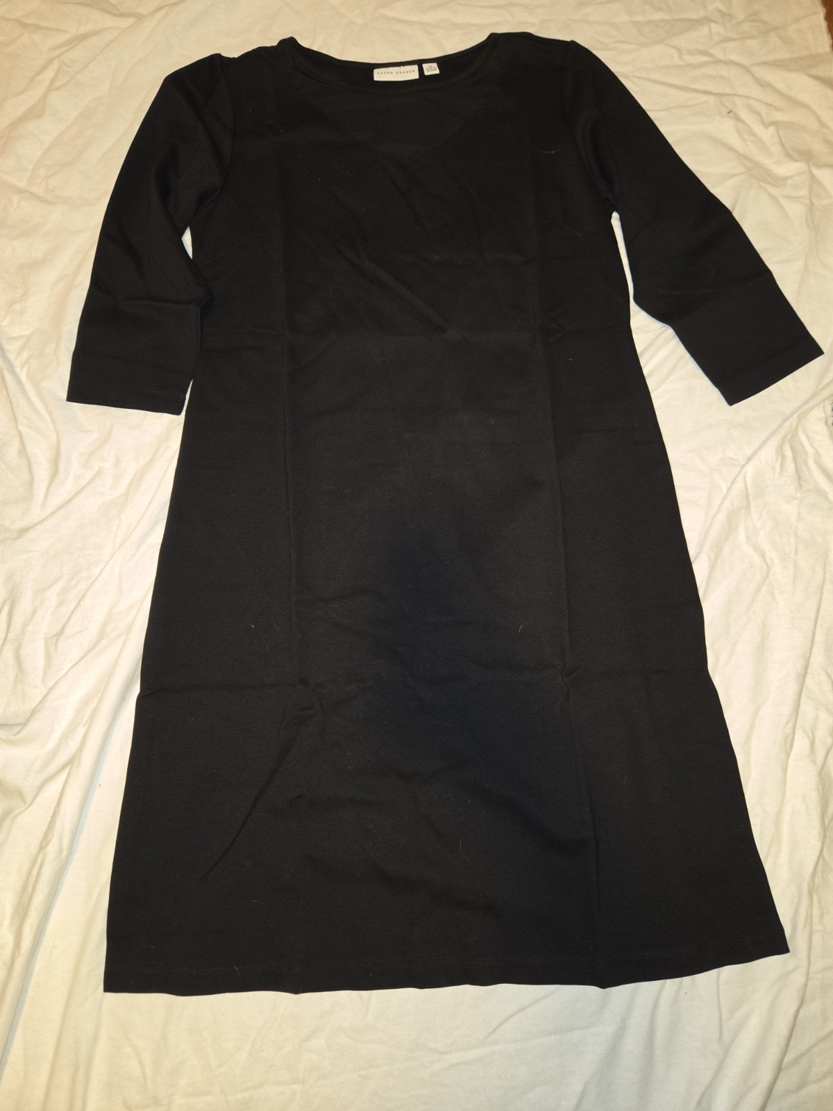 Susan Graver Womens Black With Shear Neck Liquid Knit Dress Size Medium