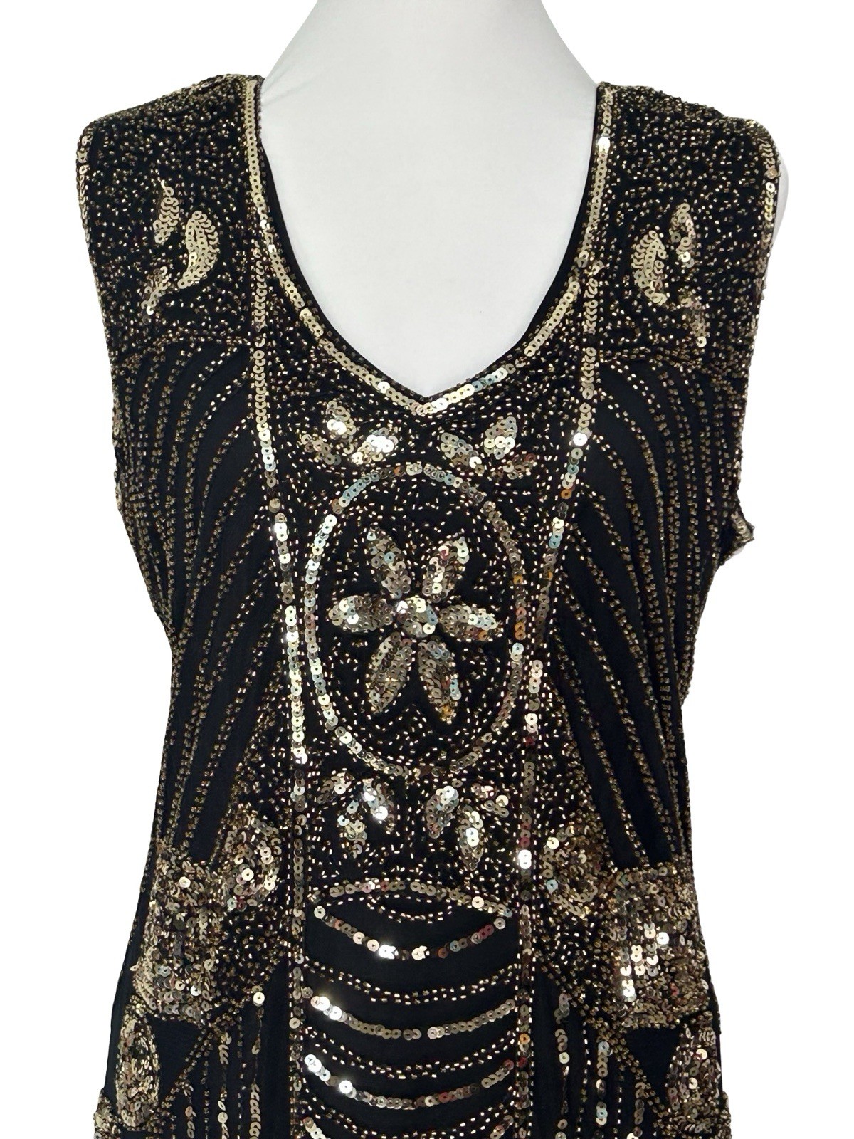 PrettyGuide Black Gold Sequin Beaded Cocktail Dress Wedding Guest 3XL 24 26