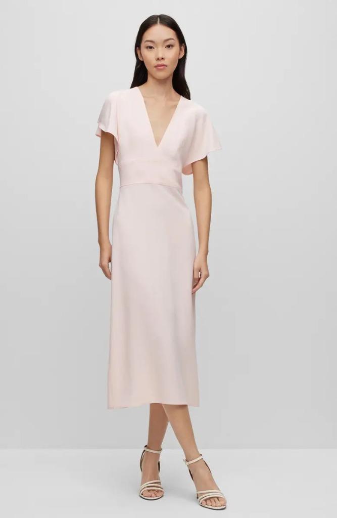 $595 – Boss Hugo Boss Dawinga Flutter Sleeve A-Line Dress in Pink Cream Size 6
