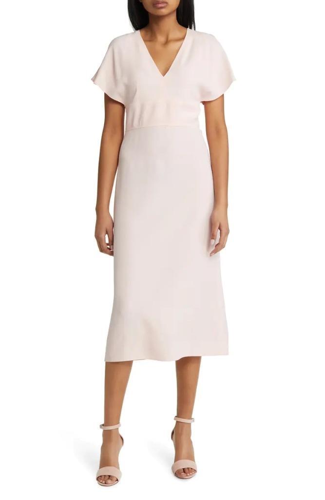 $595 – Boss Hugo Boss Dawinga Flutter Sleeve A-Line Dress in Pink Cream Size 6