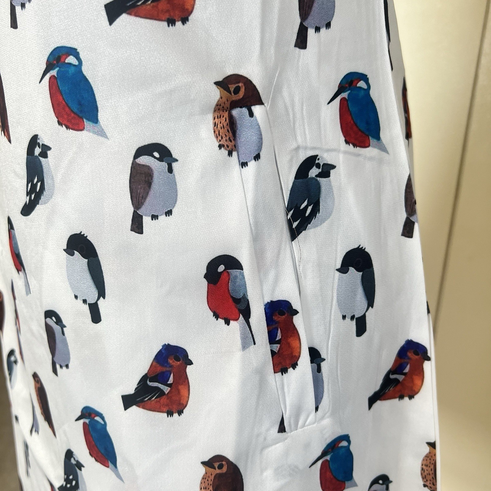 SM Wardrobe NY White Cap Sleeve Birds Artsy Boho Dress W/Pockets Sz Small NEW!