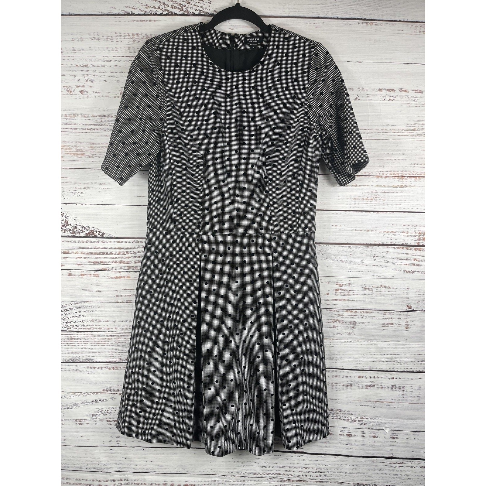 Worth New York Dress Women’s 8 Blk White Polka Dot Short Sleeve Pockets Classic