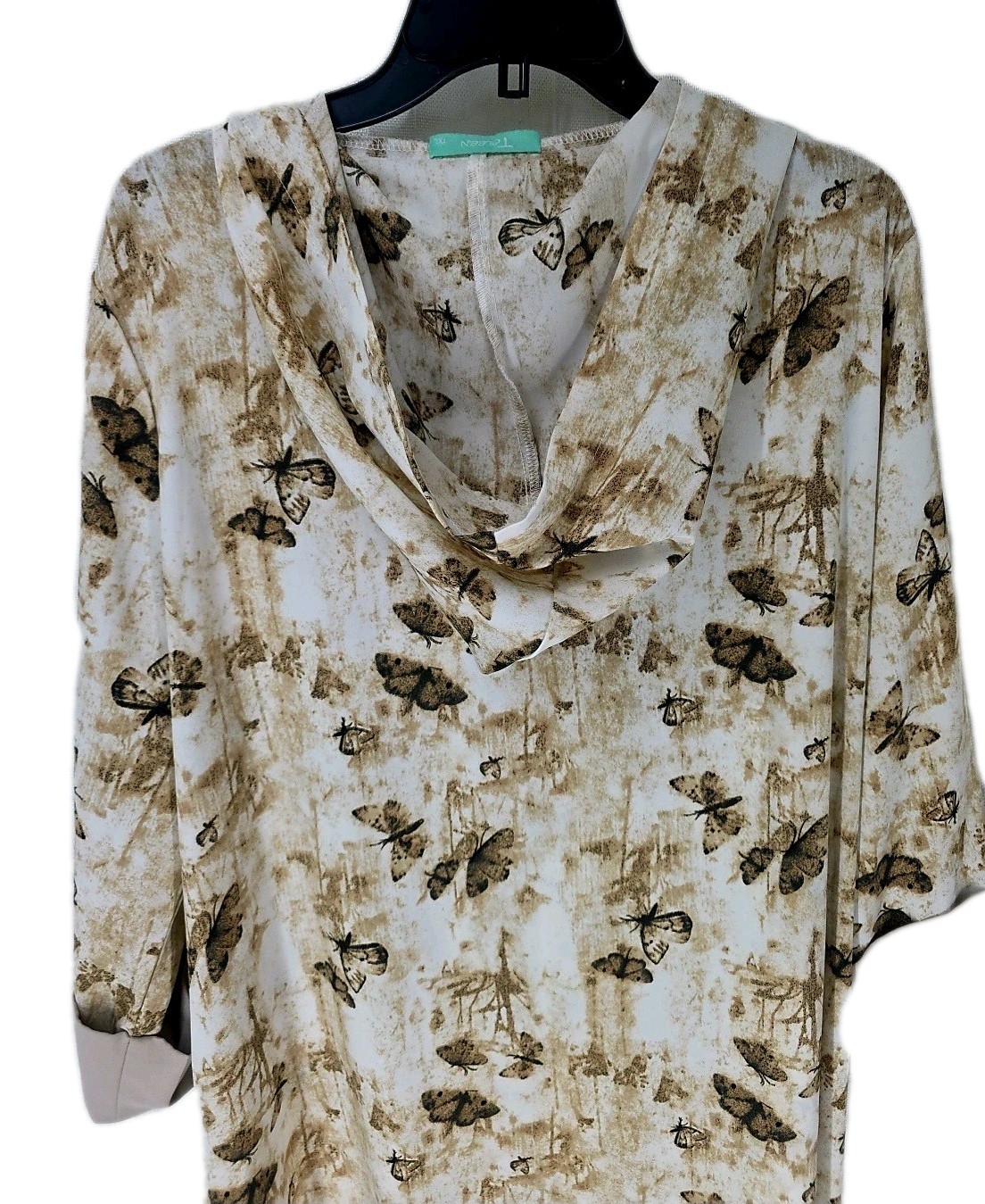 Toleen Butterfly Pullover KAFTAN Embroidered Rhinestone V-Neck Hooded Womens 1XL