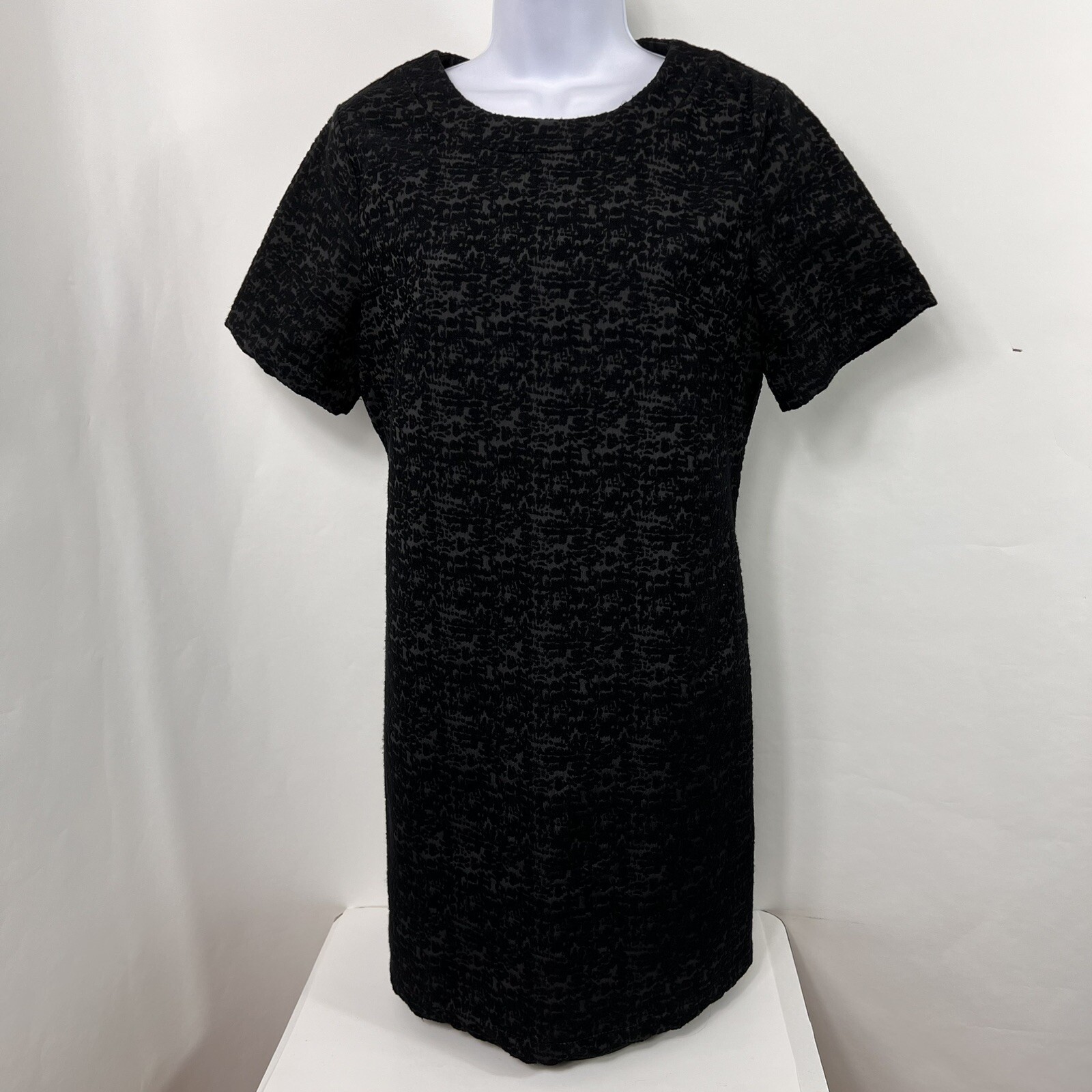 Pink Martini Dress Large Black Tapestry Sheath Short Sleeve Knee Length Pockets