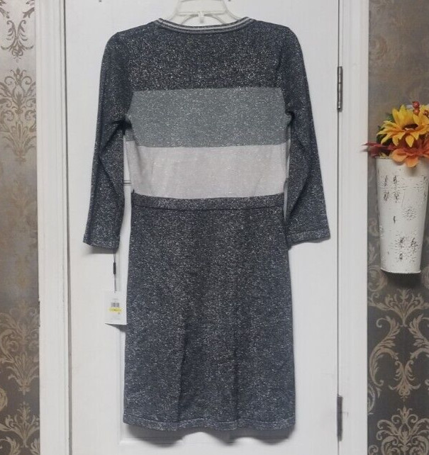 Calvin Klein Women’s Metallic Colorblocked Sweater Dress Grays Sz PM NWT Read!