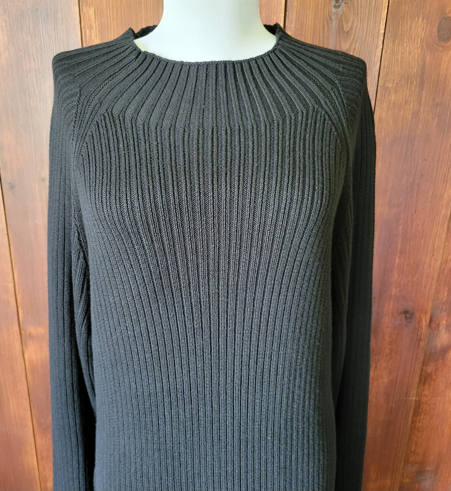 Vintage Coldwater Creek Direct Sweater Dress Women L Black Ribbed Maxi Sunburst