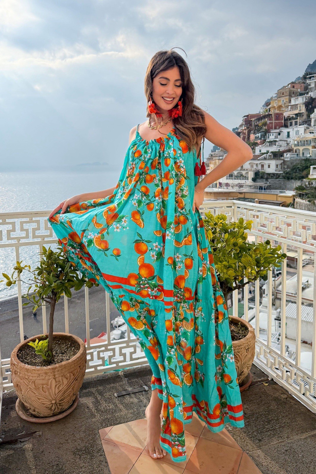 Antica Sartoria 2026 Aqua Orange Green Red Long Dress O/S Nwt