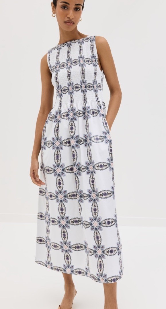 Hill House Women’s Cosima Nap Dress White Geometric Print Size Small
