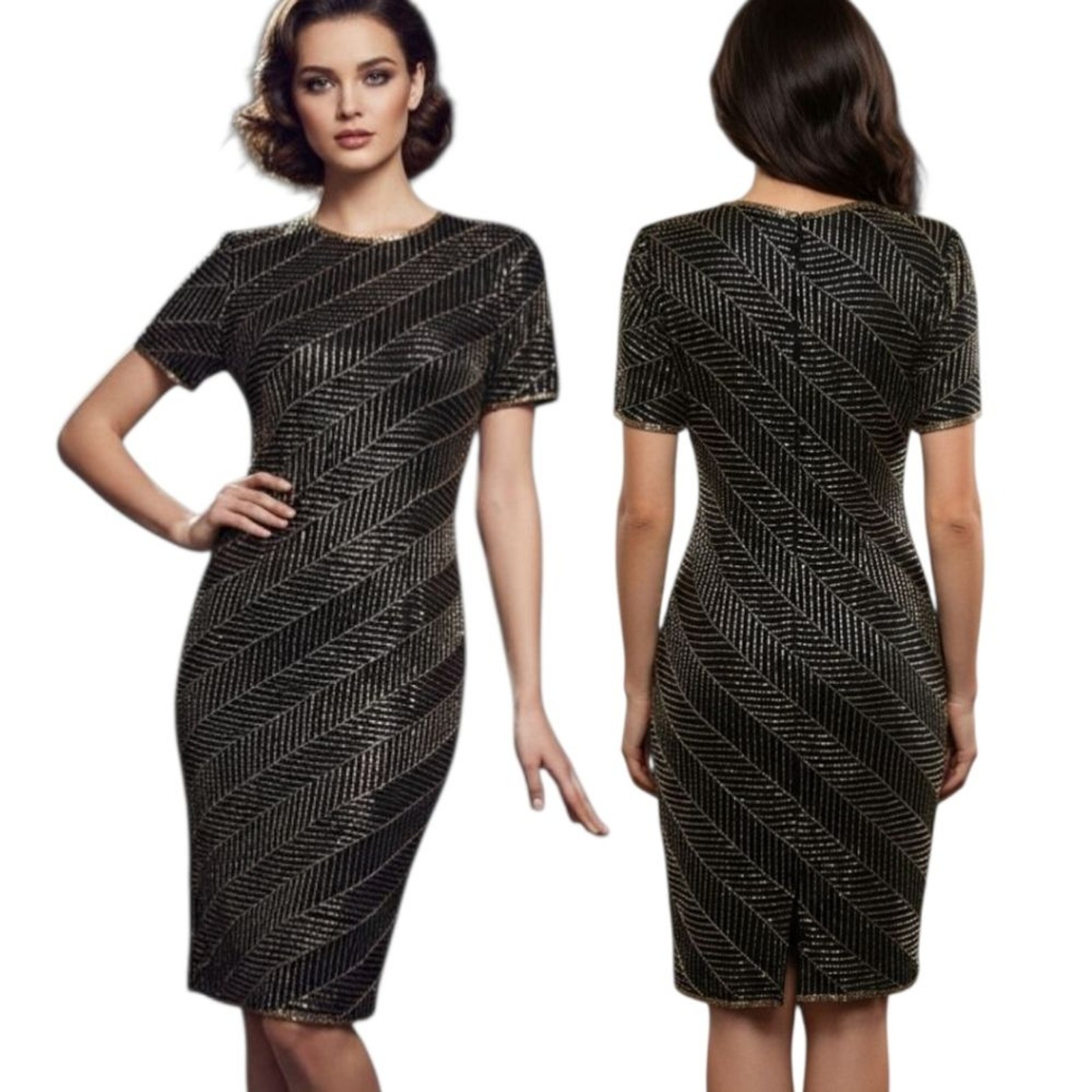 A.J. BARI Vintage 1980s Silk Beaded Sheath Dress – Size 10