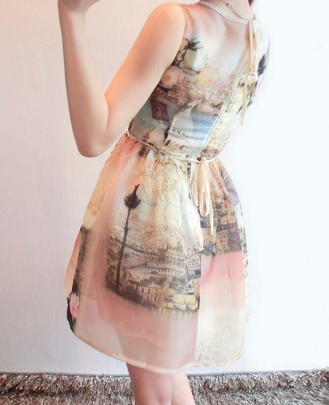 Fashion Irregular 3D Printing Random Crop Organza Dress