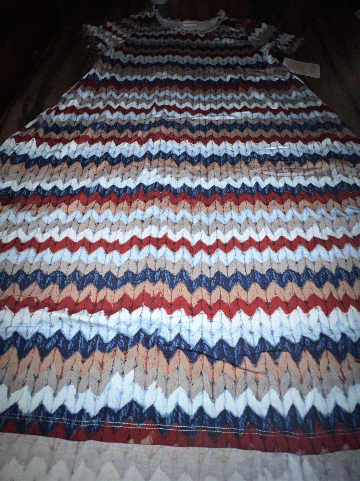 Lularoe Blue Red Tan Arrows Stripe Chevron Carly Dress 2XL 22/24 20/22 XXL New