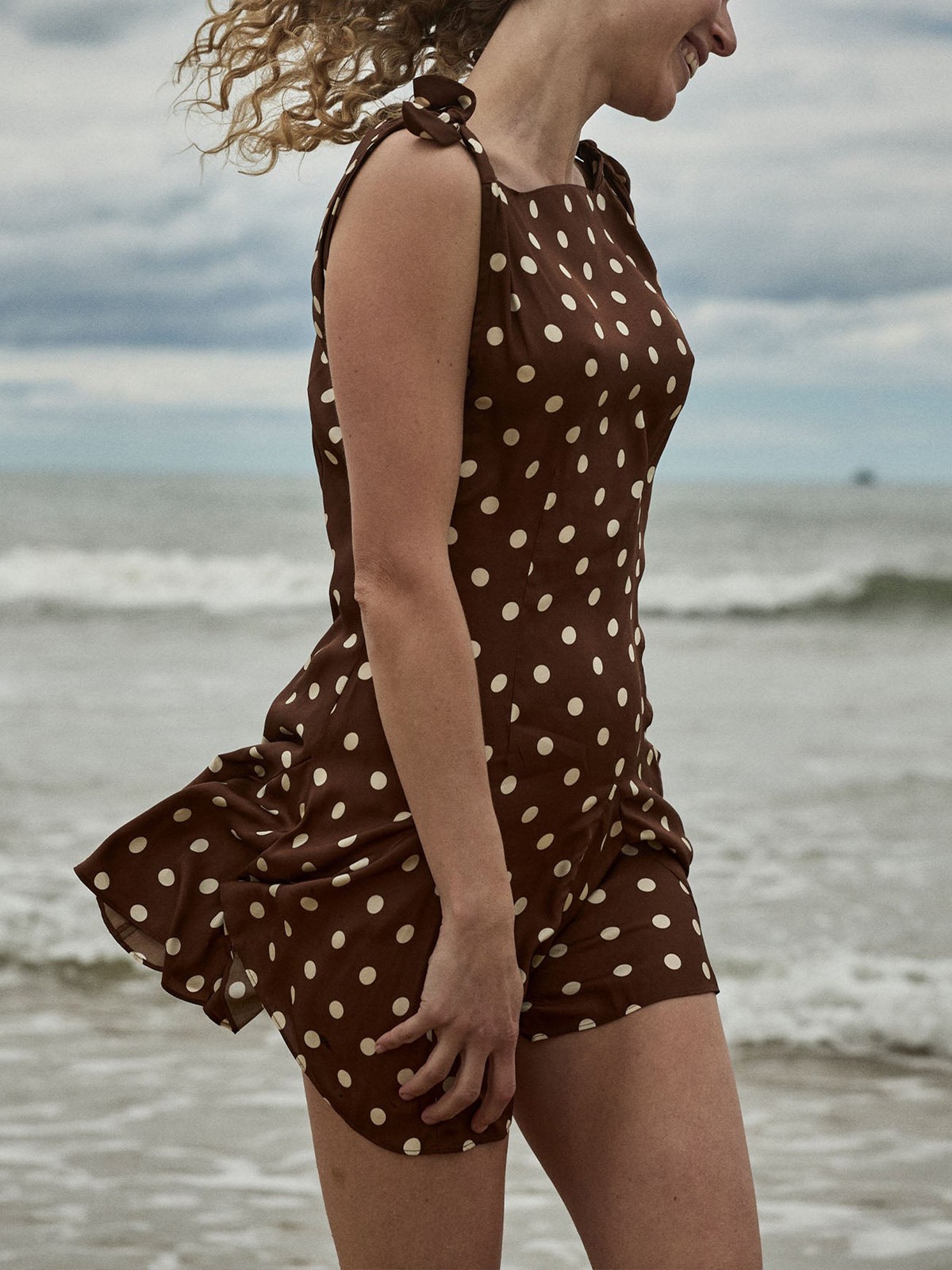 2026 Doen Summer Resort Silk Blend Ruffle Polka Dot Sleeveless Dress