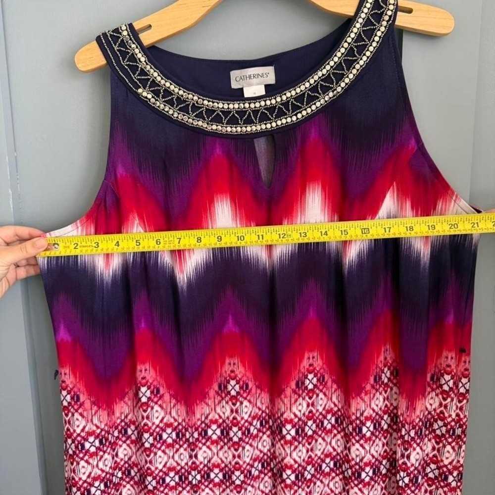 Catherines maxi dress vibrant pattern. Missing some beads around neckline