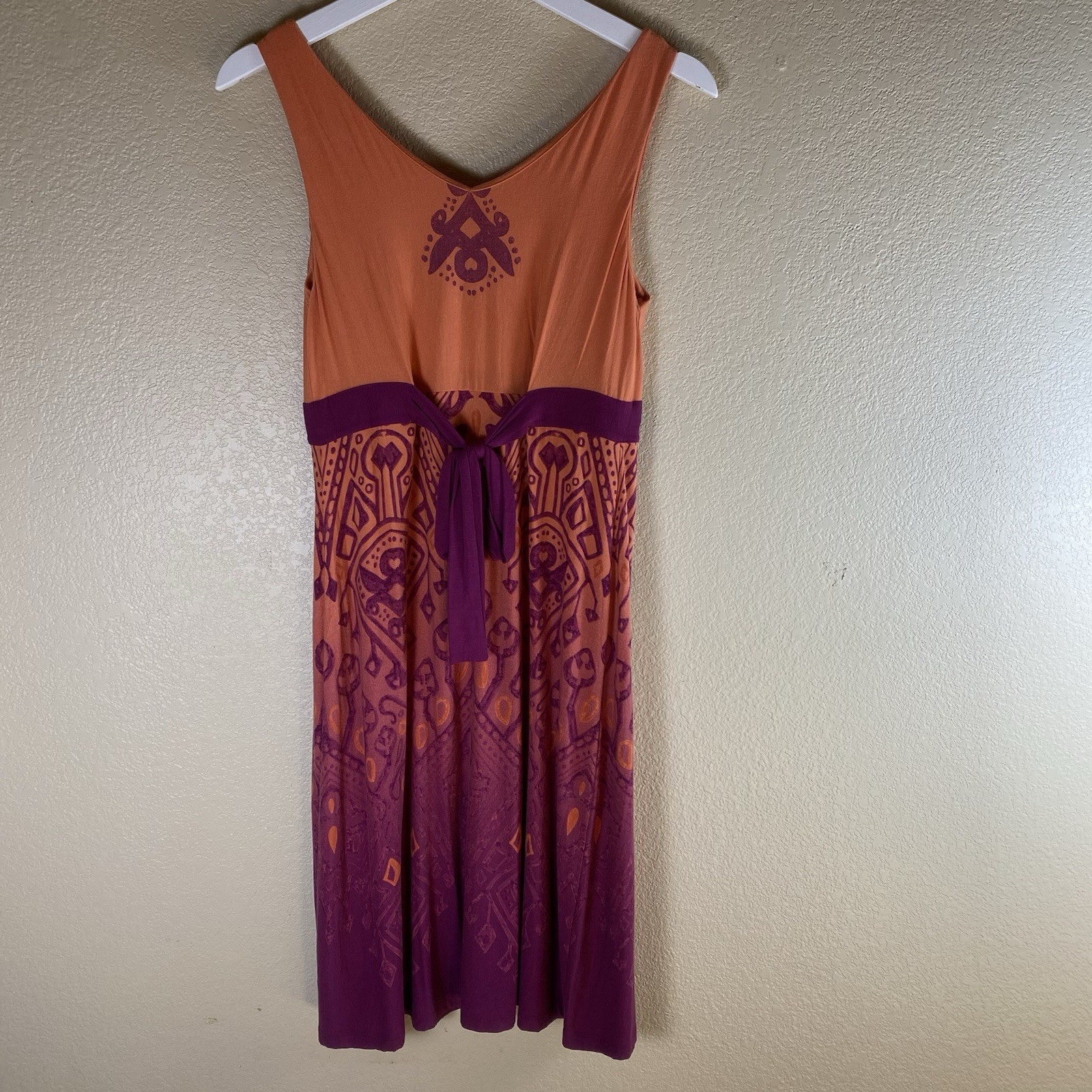 Athleta Orange and Purple Tribal Print Size Small Pullover Stretch Sun Dress