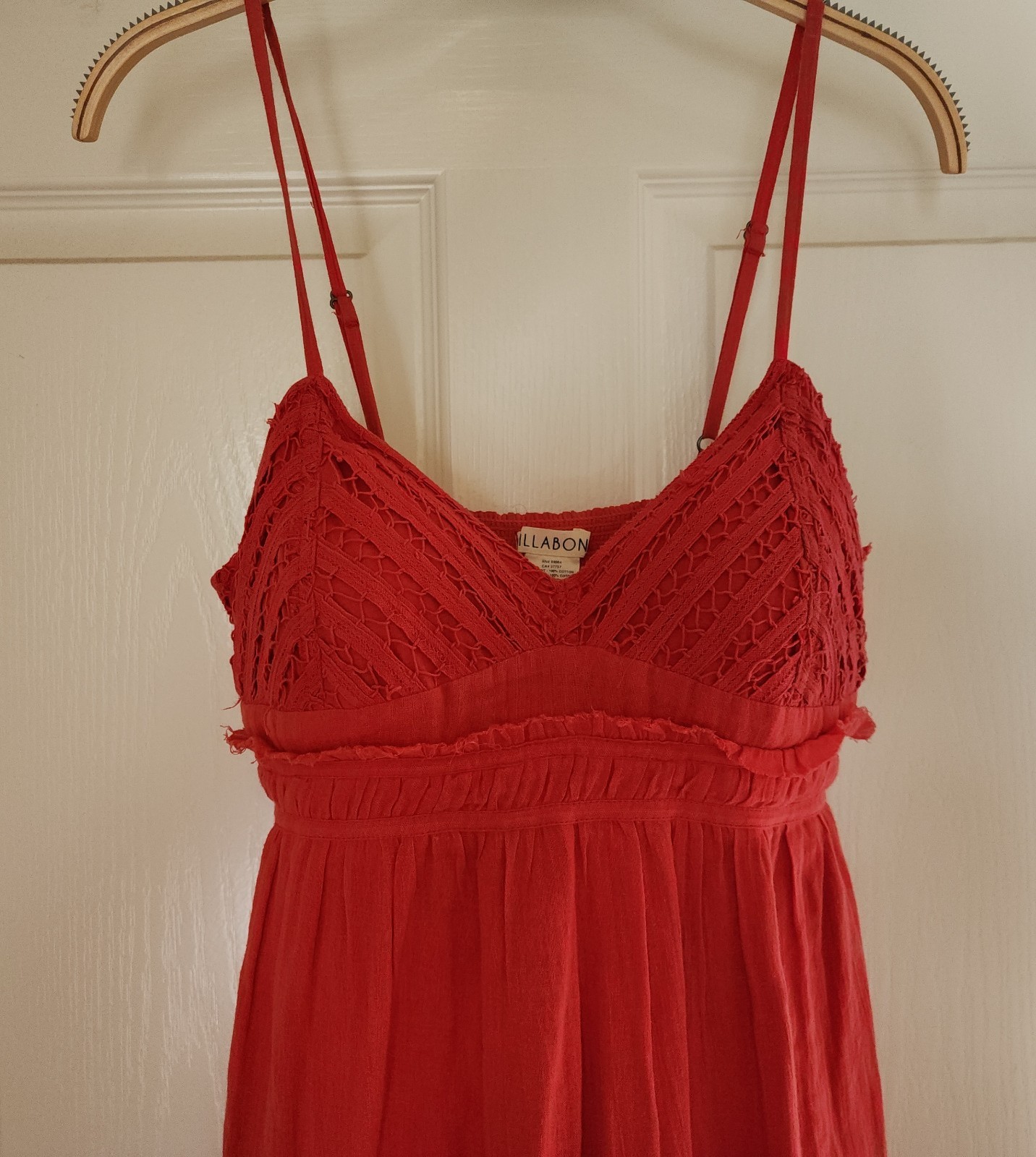 Billabong dusty Red Boho Maxi Dress L 100% Cotton Lined Beach Summer Made India