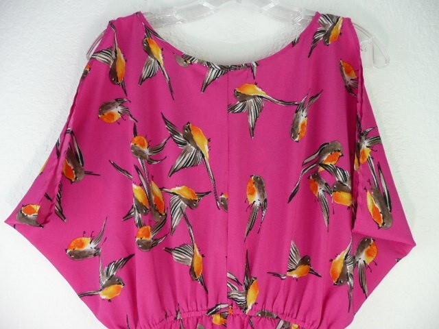 Ya Los Angeles Short Sleeve Size M Pink Multicolor Birds Summer Tunic Dress