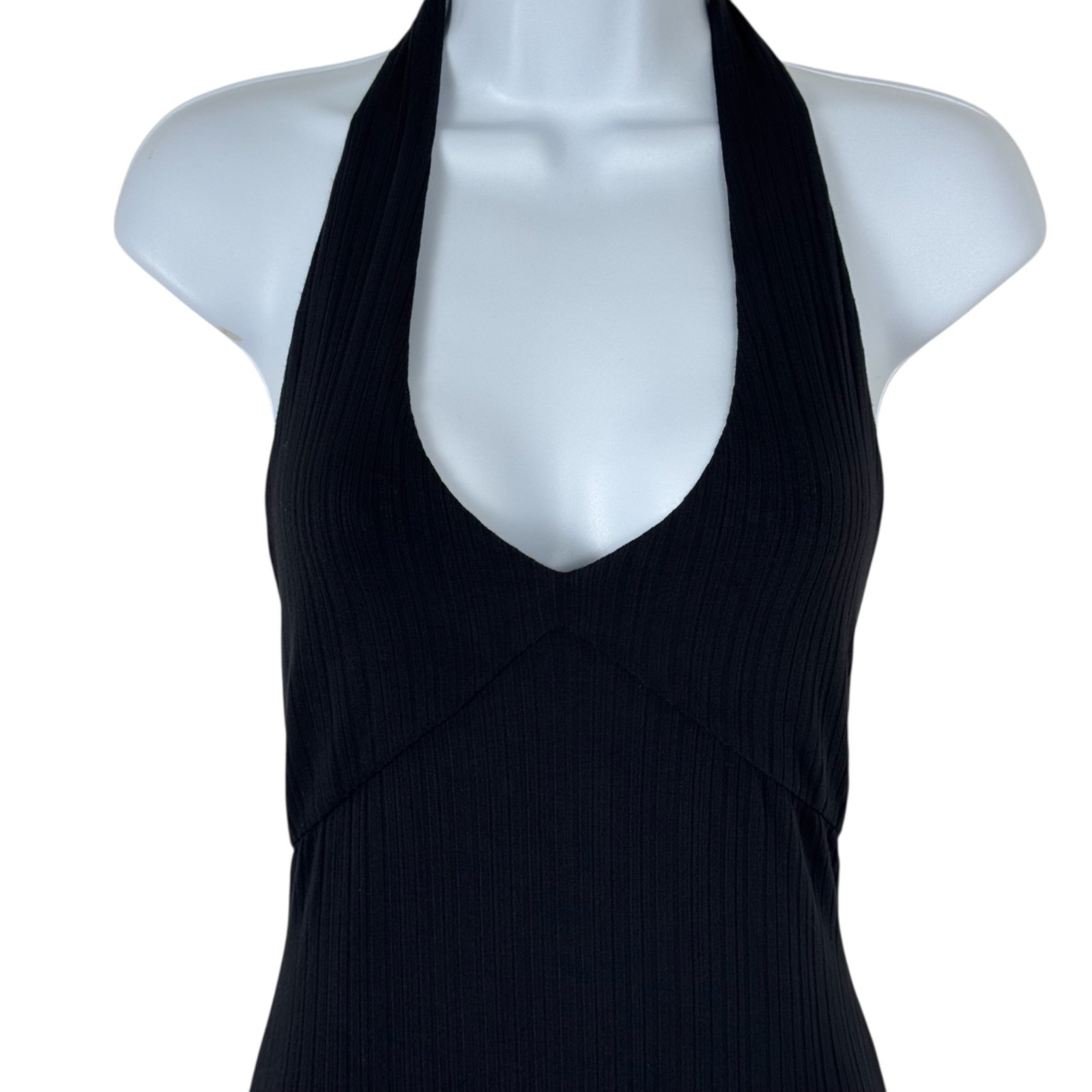 L*Space Black Bodycon Tie Halter Dress Size SM Maxi Ribbed Stretchy Casual LBD
