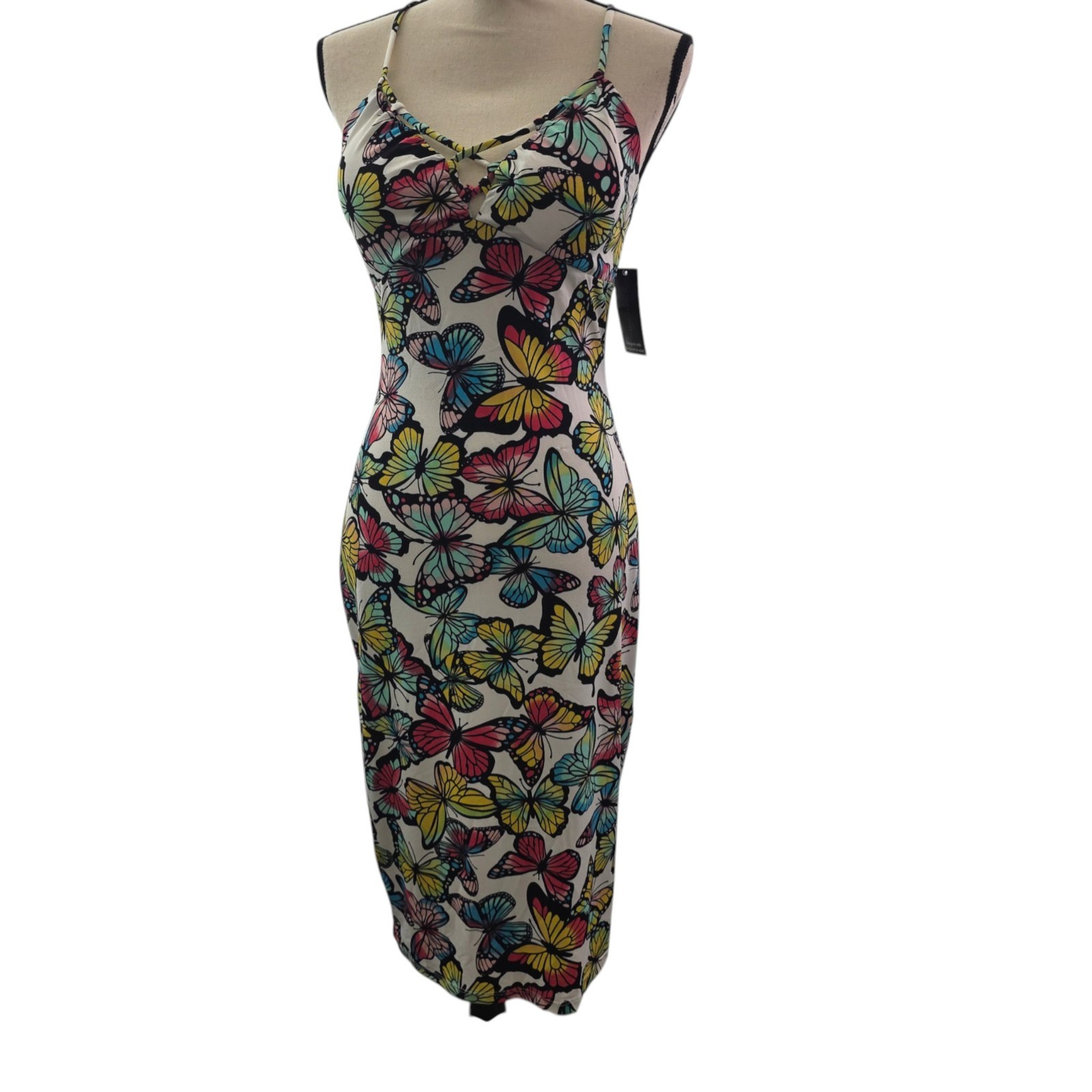 No Boundaries Midi Multi-Color Butterfly Print Adjustable Strap Dress – Various