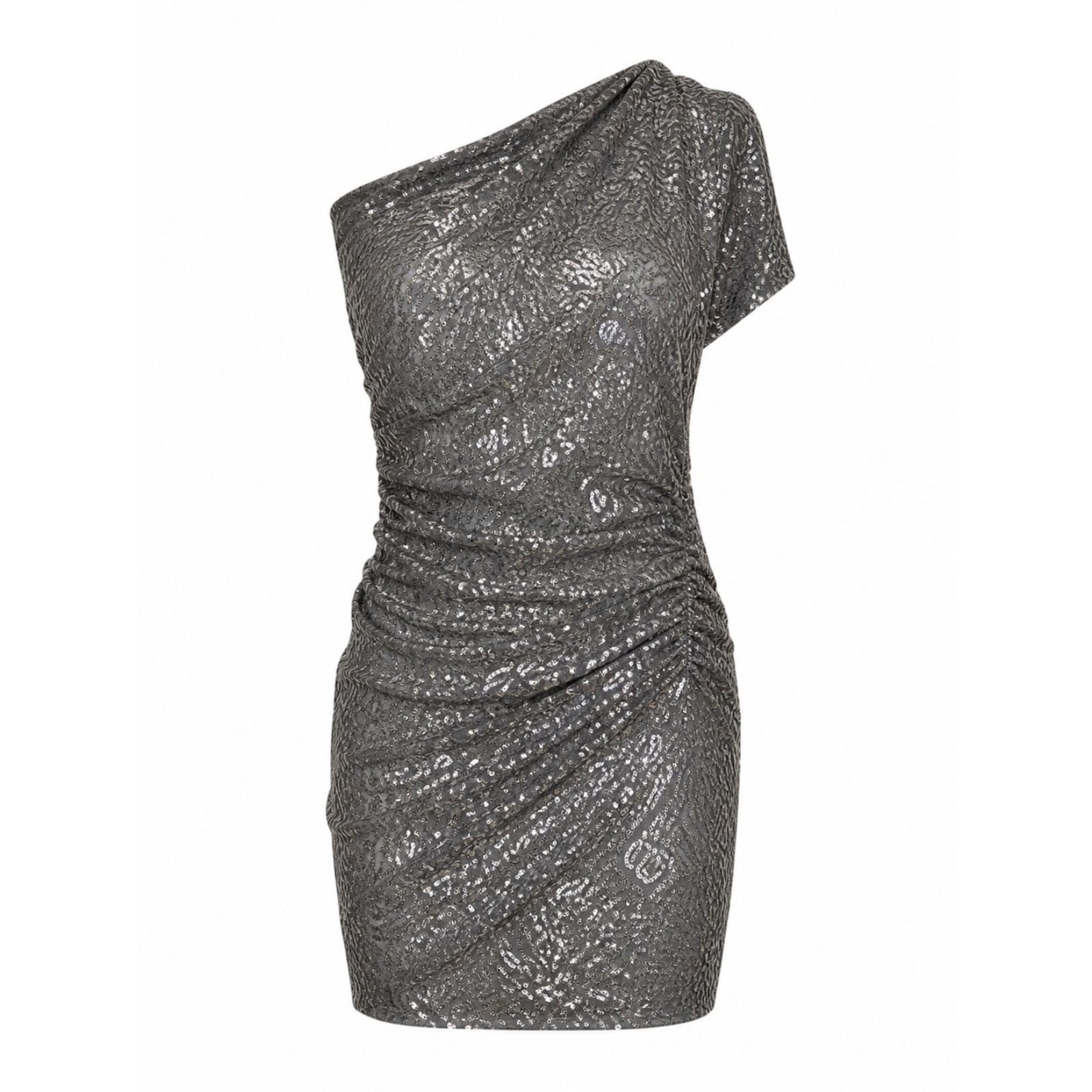 Umgee USA Sequin One Shoulder Dress Medium Silver Cocktail Party Ruched