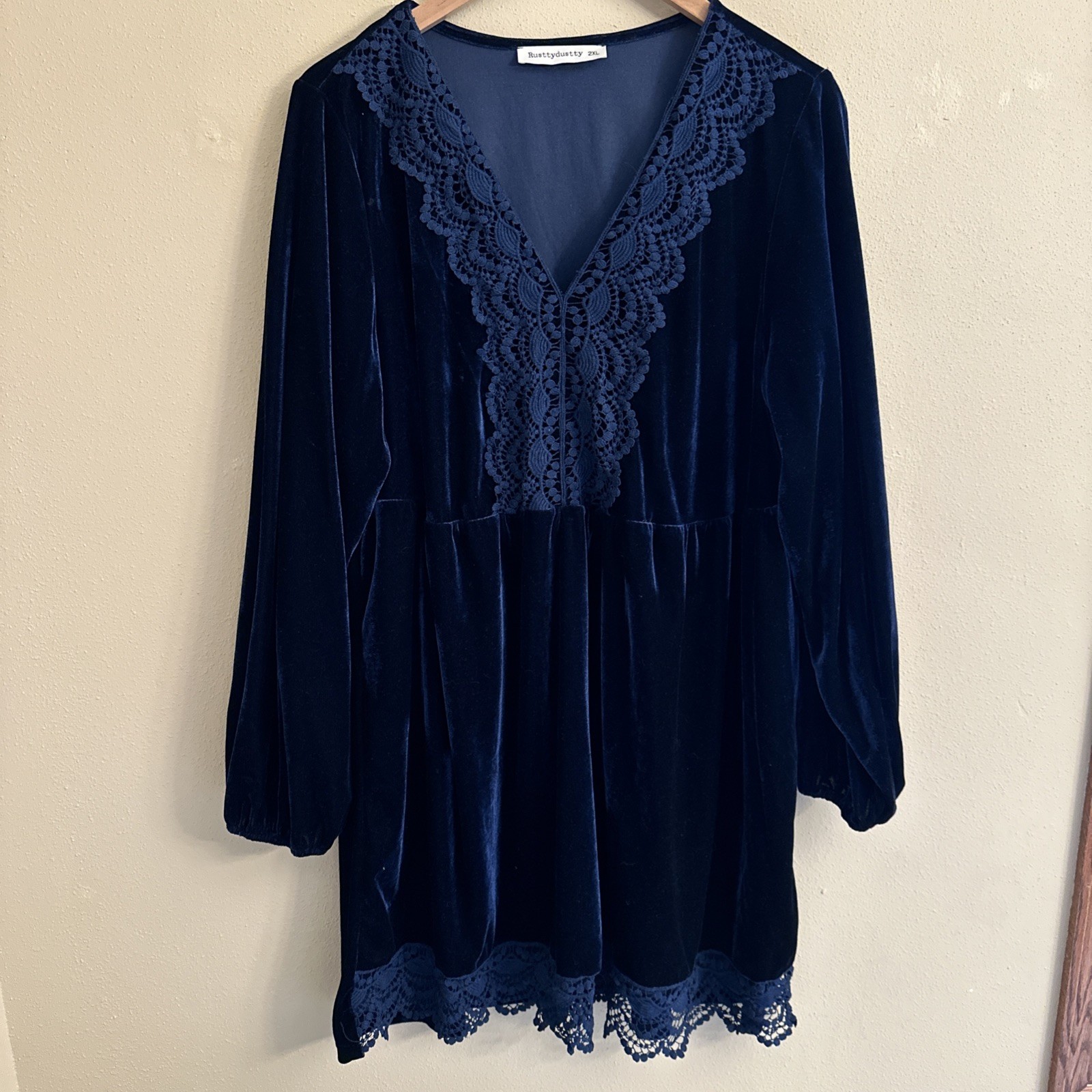 Rusttydustty Dress 2XL Velvet Navy Blue Boho Hippie Lace Whismygoth