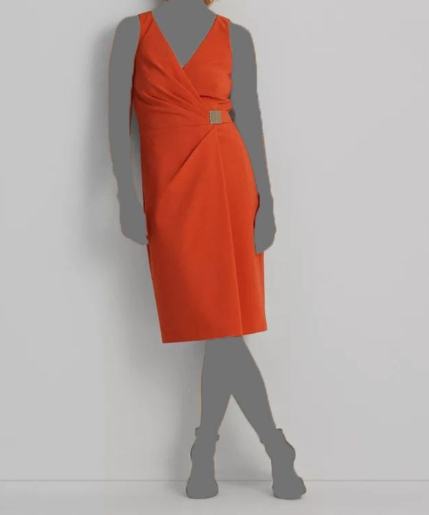 $165 Ralph Lauren Women Orange V-neck Pleated Silver Buckle Sheath Dress Size 12