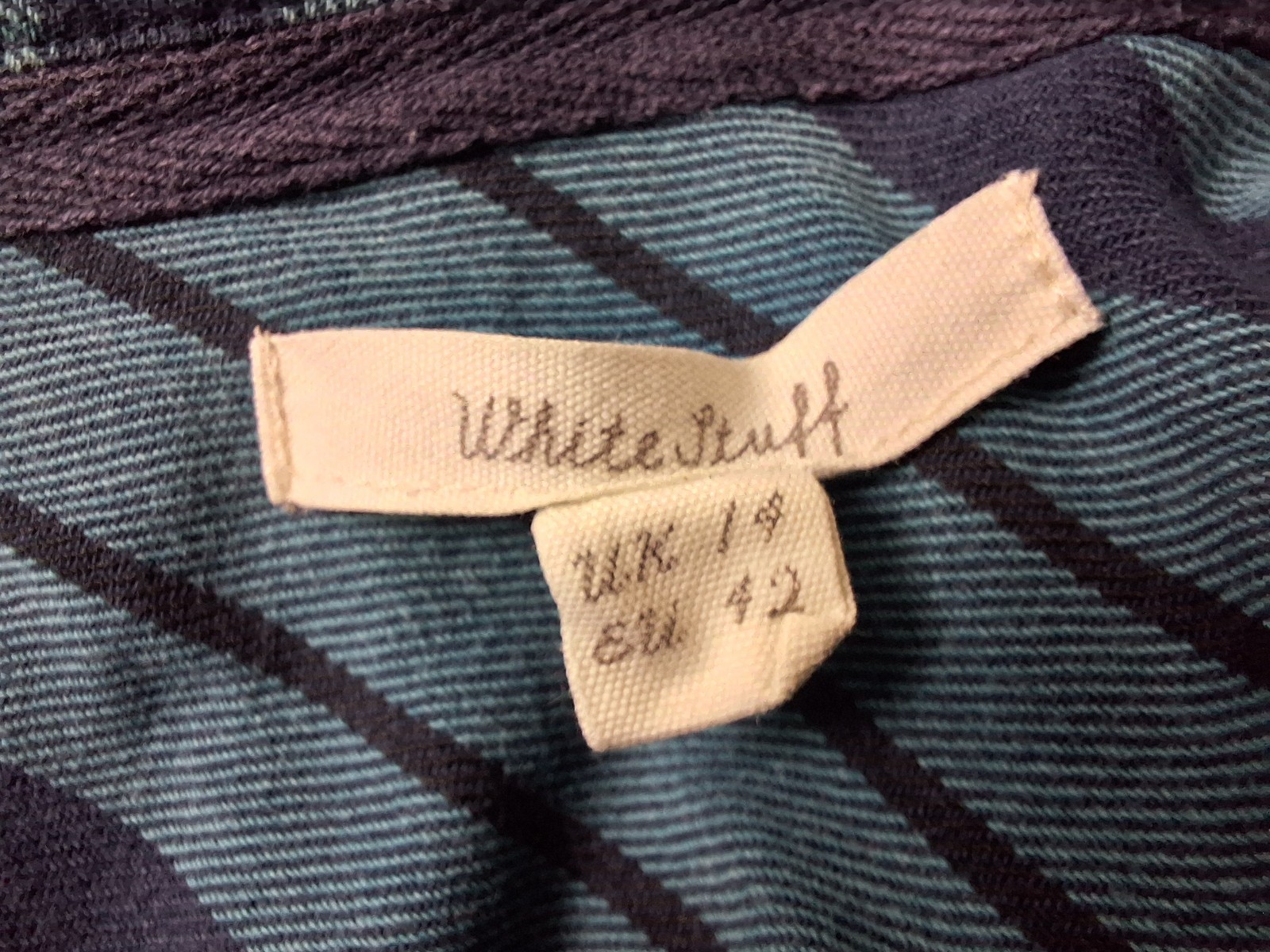 White Stuff Checkmate Shirt Dress Womens 14 Blue Plaid Cotton Belted Mini Tunic