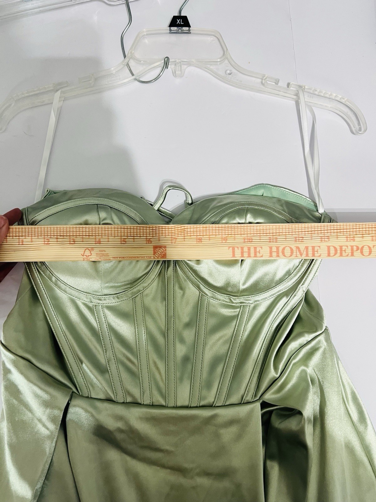 Amazon Adyce Strapless Pale Sage Satin Dress medium new