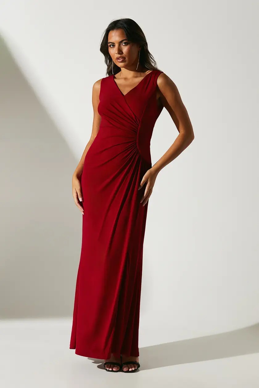 COAST Dress Sz 14 Red maxi prom long party wedding Guest Evening Ruched Cruise