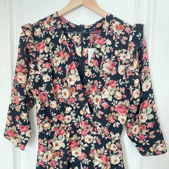 FRAICHE by J Floral Print V-Neck Wrap Surplice Mini Dress L = 12/14 Nordstrom