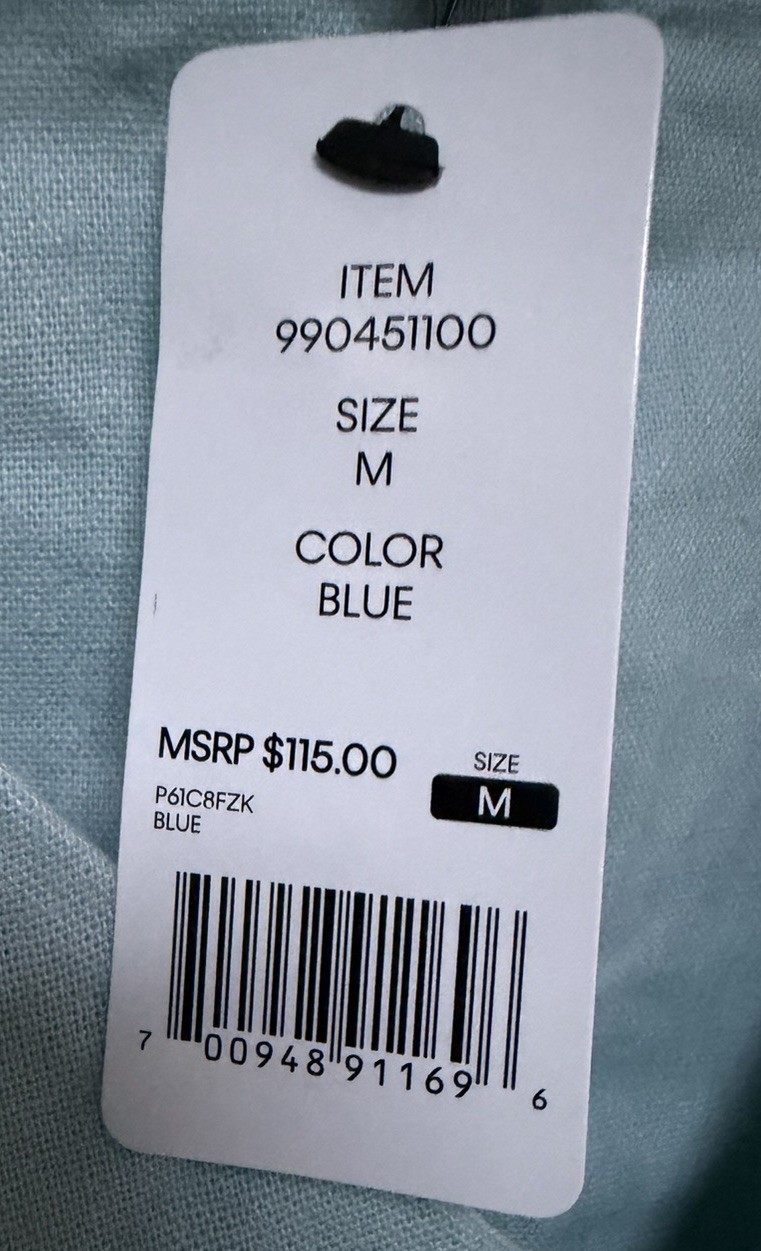 NWT DKNY Linen Blend V-Neck Panel Midi Maxi Dress Seafoam Blue Medium $115