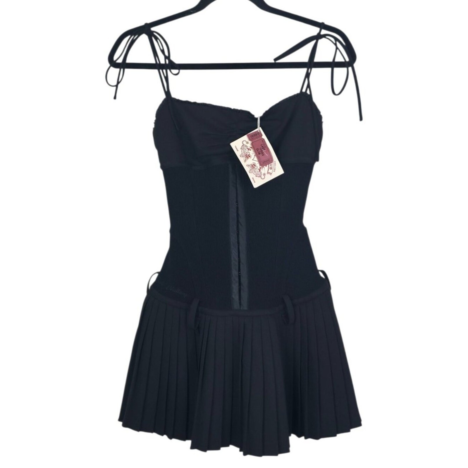 Sweet Chilling Drop Waist Pleated Mini Dress Black Corset NWT Size M
