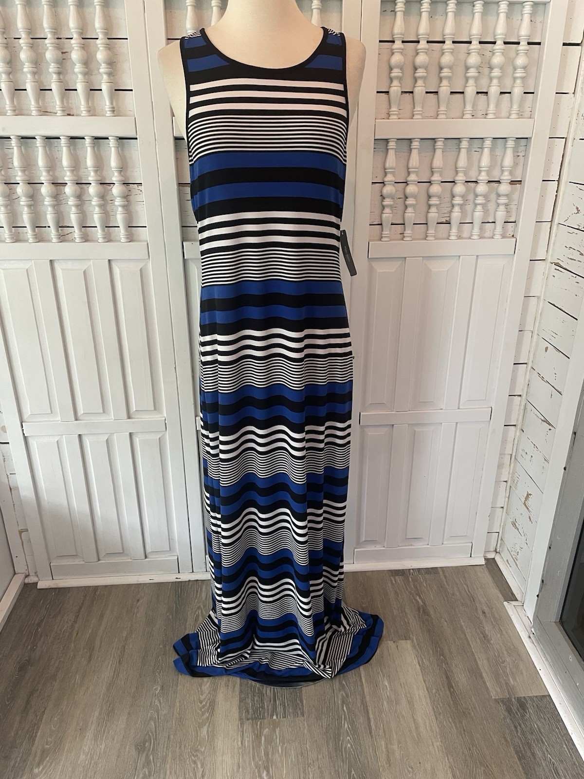 New BISOU BISOU dress size 10 maxi fitted black white cobalt, casual evening V6