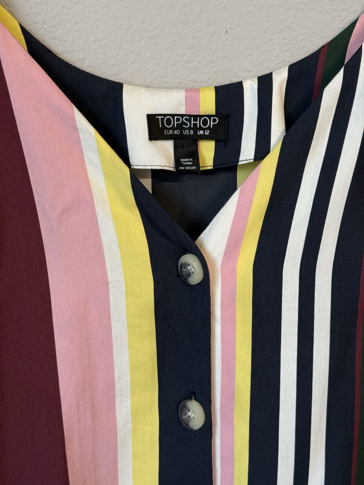 Topshop Multicolor Vertical Stripe Button-Front Dress Women’s Size 8 Sleeveless
