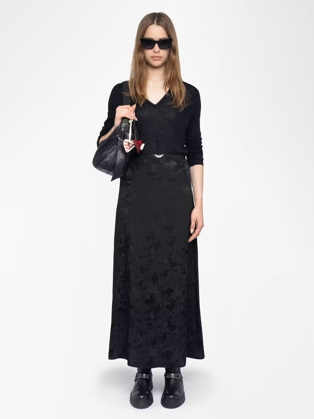 AUTHENTIC Zadig&Voltaire Women 100% Silk Jacquard Black Full Skirt Dress XS-L