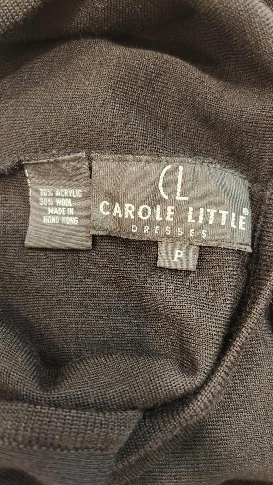 VTG 90s Carole Little Black Beaded Bodycon Wool Blend Dress Criss Cross Back (P)