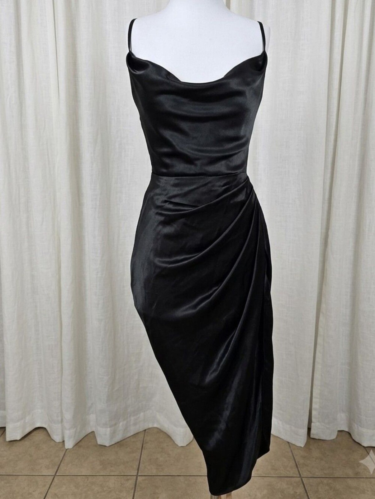 House of CB Black Reva Satin Balcony Corset Dress.