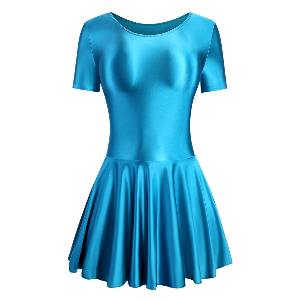 Women Glitter Spandex Elastic Yoga Dance Fitness Dress Shortsleeve Ballet Skirts