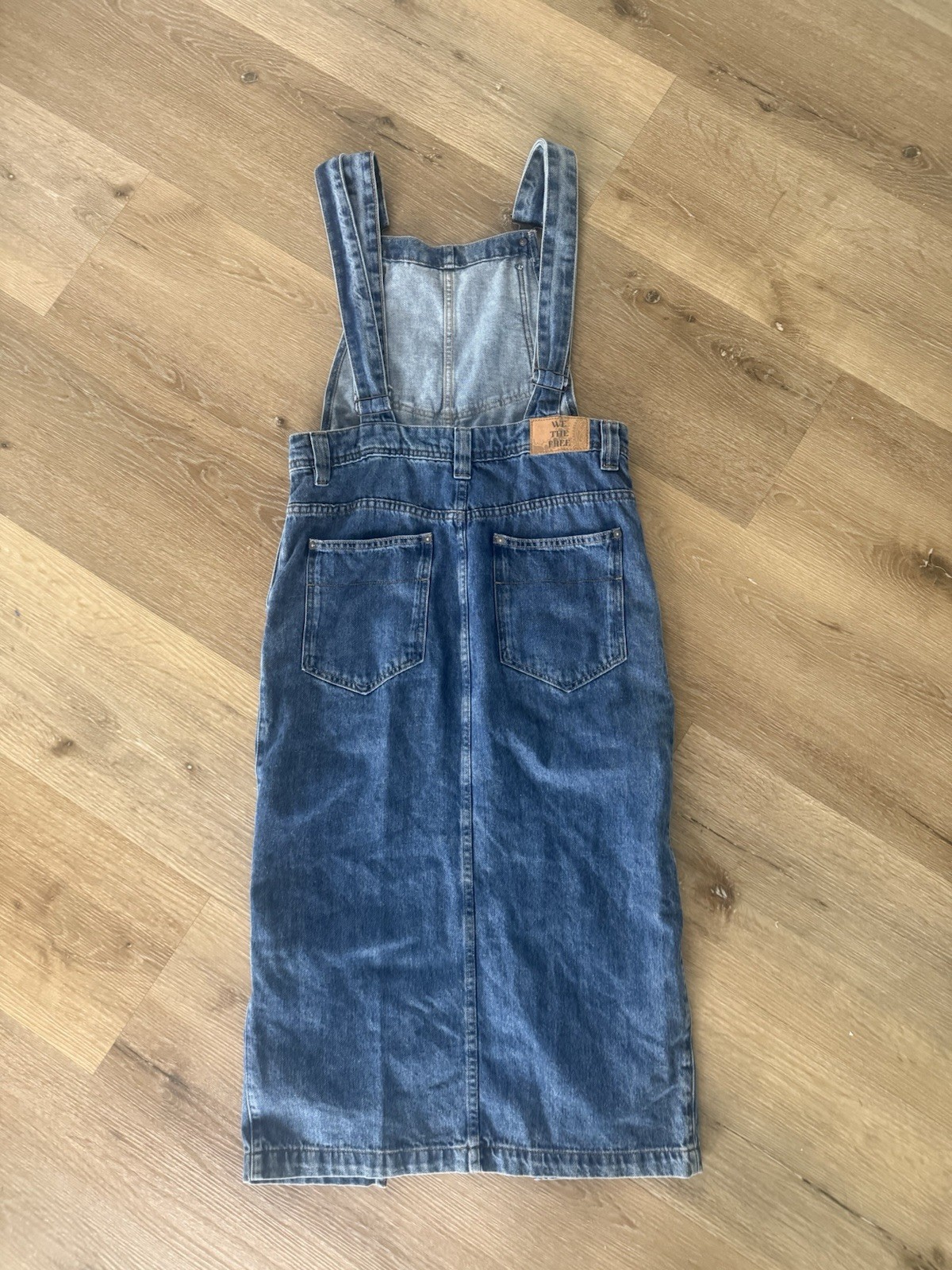 We The Free Womens S Blue Denim Overall Bardot Midi Dress Square Neck