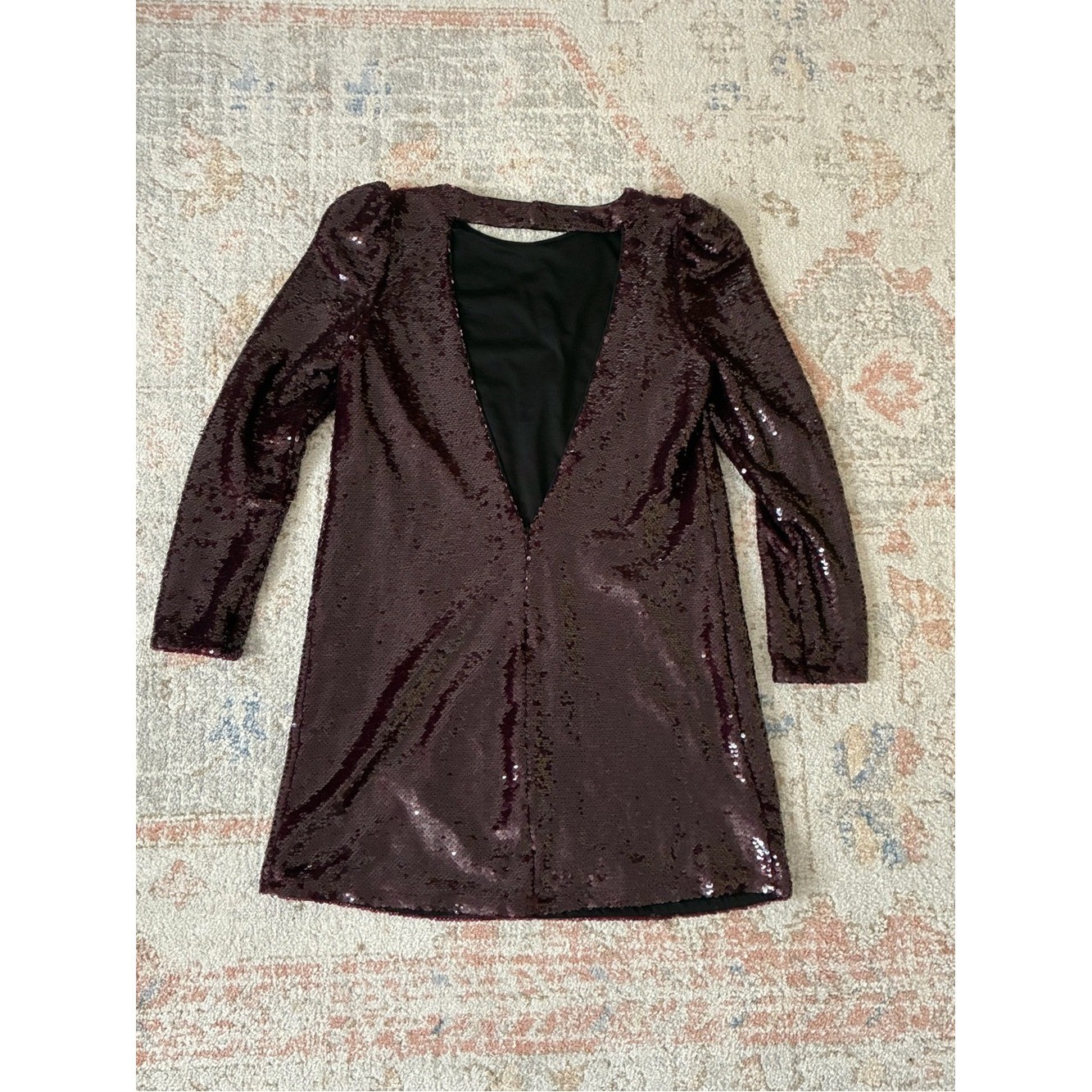 Essue Sequin Long Sleeve Party Dress – Dark Plum-Sz M