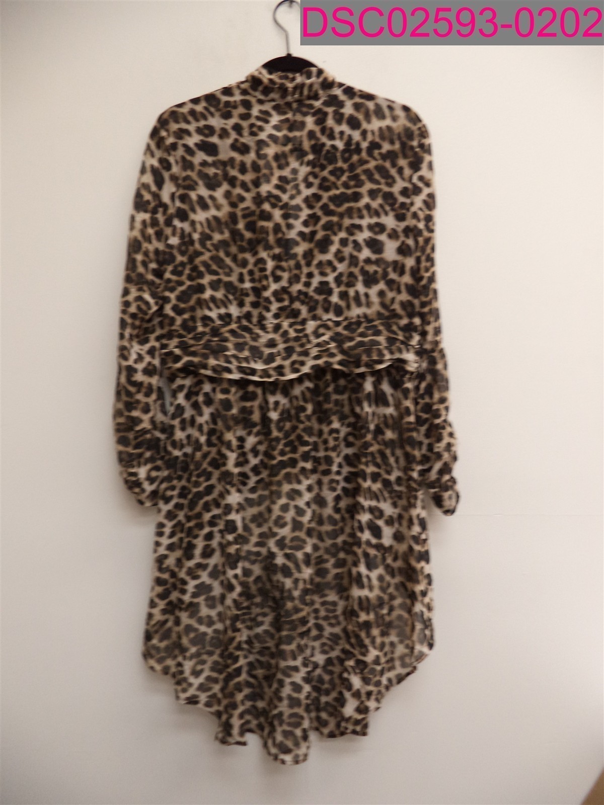 Hole-Stain on Back Bottom-NY&C Leopard Print Long sleeve Sheer Dress Large