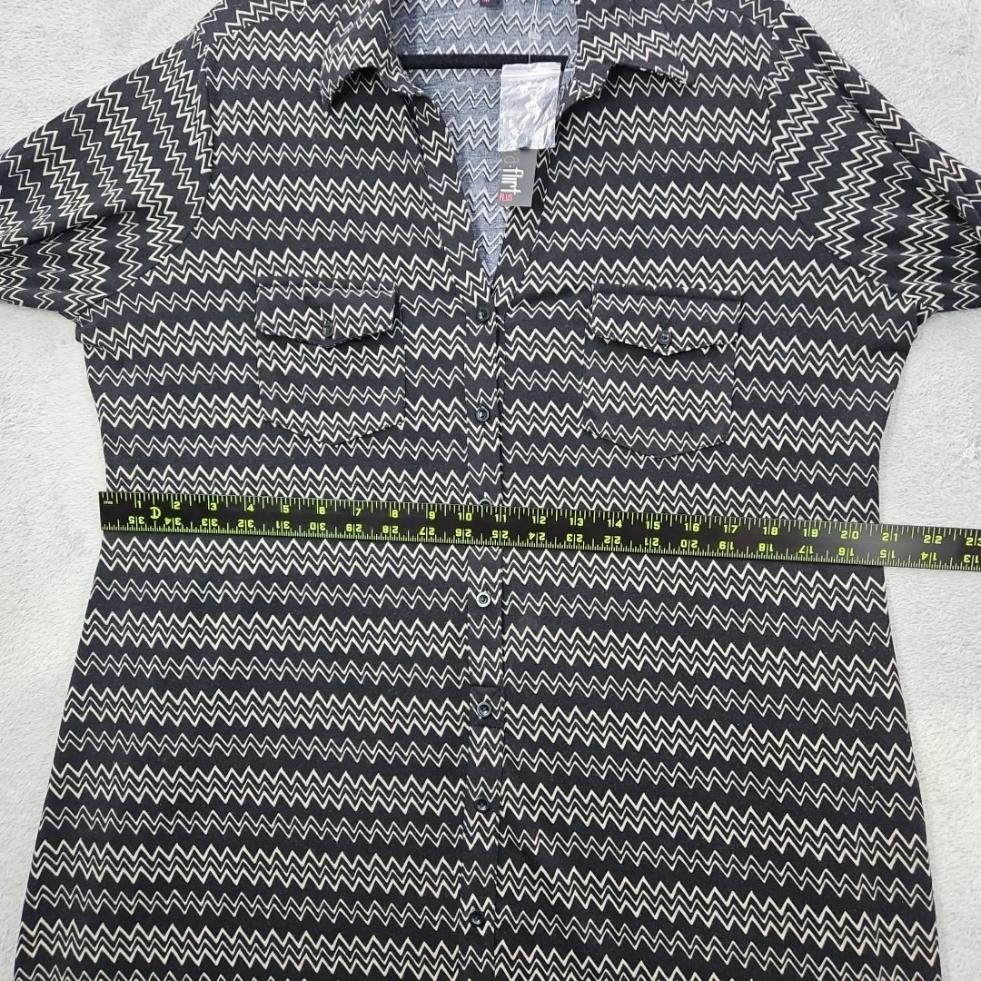 Ultra Flirt Plus Dress Long Roll Tab Slv Black w Beige Zigzag Design Sz 1X NWT